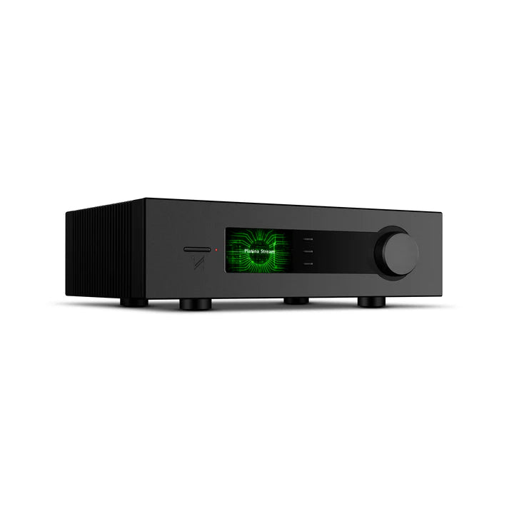 QUAD Platina Stream network player offset front view black finish at Martins Hi-Fi