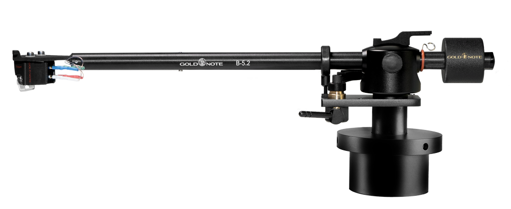Gold Note B5.2 tonearm in black anodised aluminium finish with stainless steel counterweight