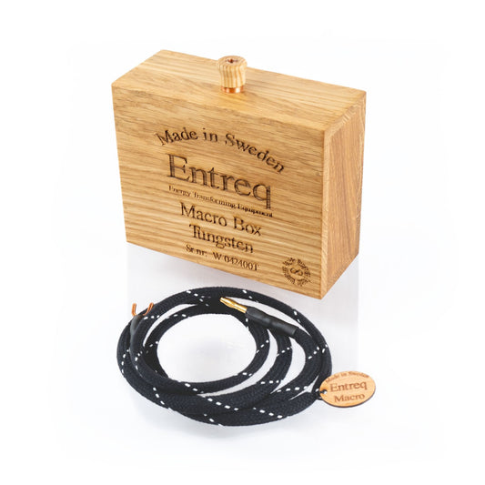 Entreq Macro Box Tungsten Kit ground box in oak finish with copper binding post