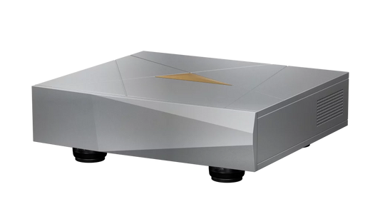 Innuos NazaréFLOW digital audio reclocker in silver-black chassis, front three-quarter view