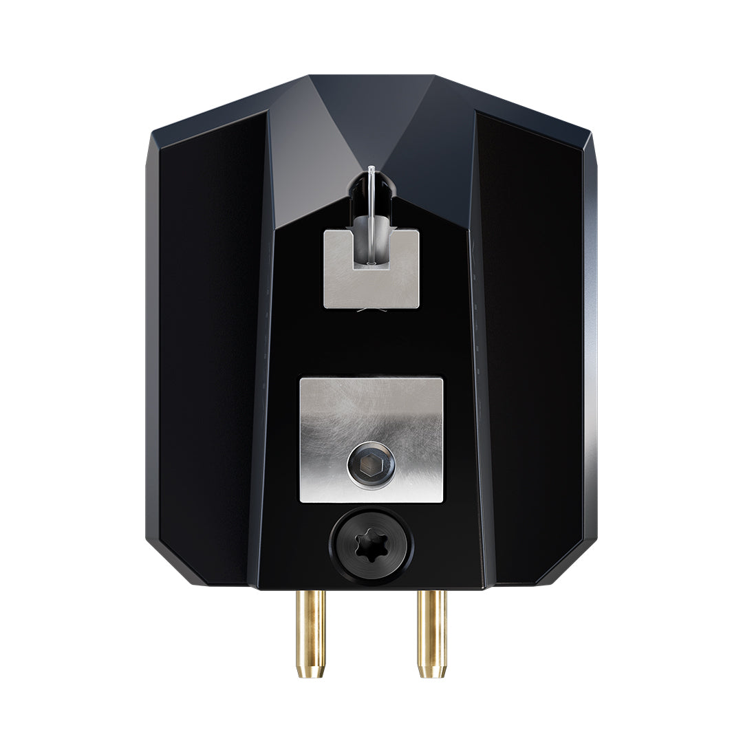 Black and silver electrical plug on a white background
