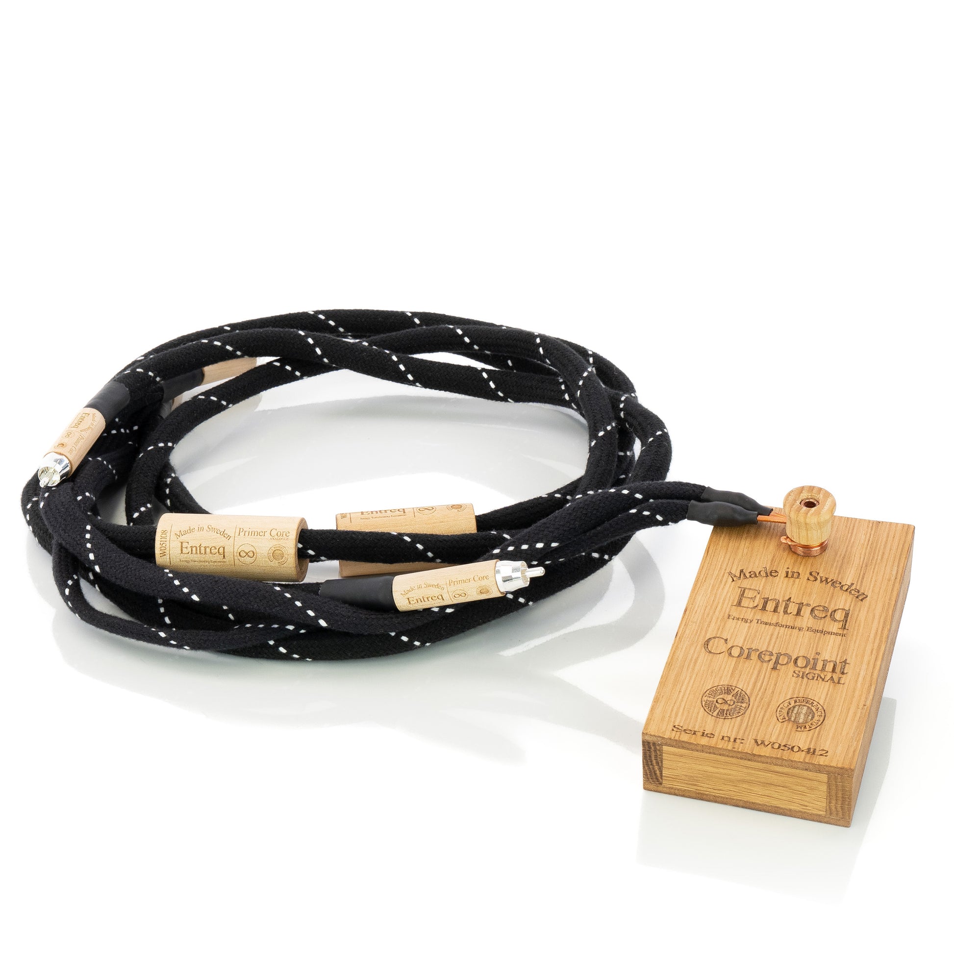 Entreq Primer Core Analogue Signal Cable with RCA terminations on white background