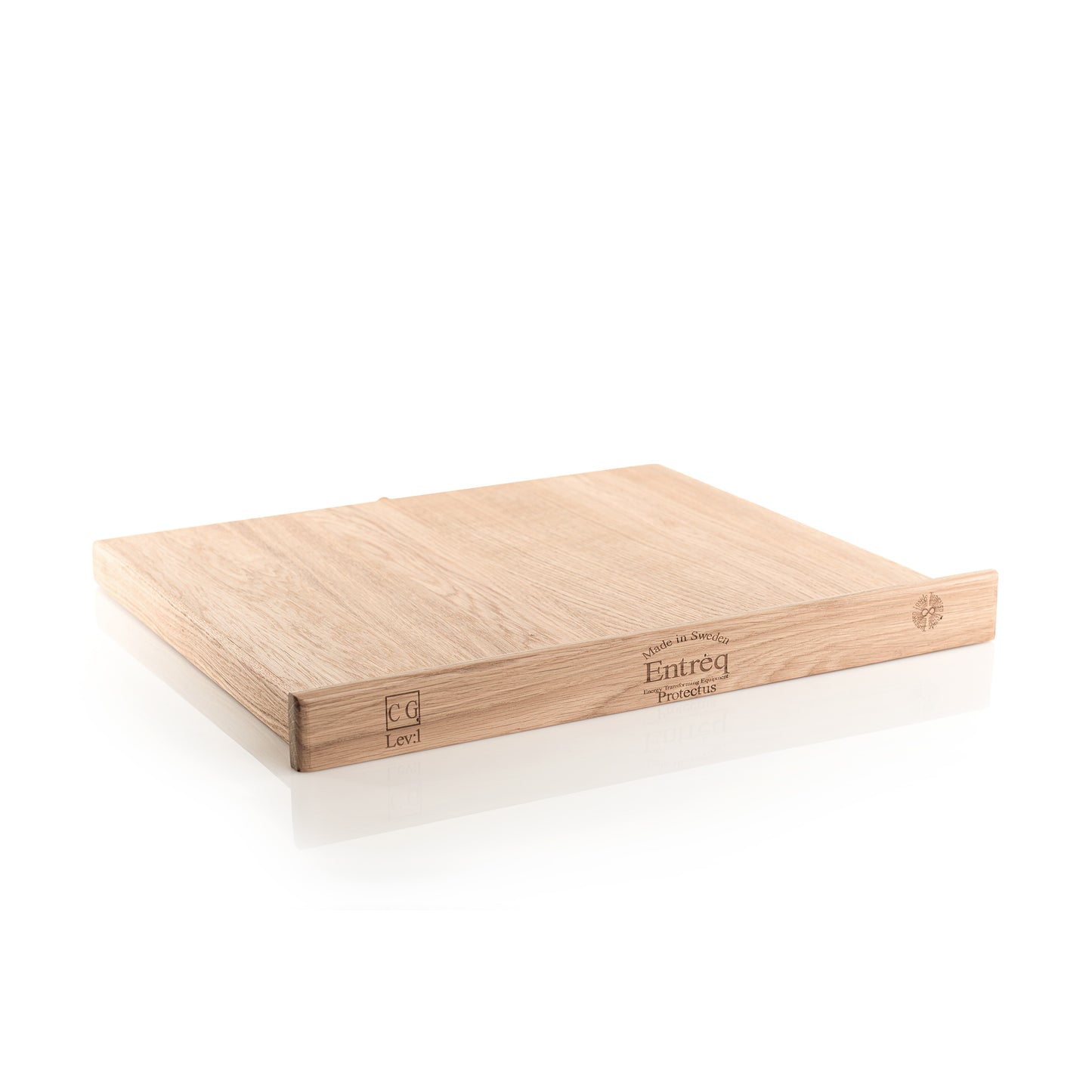 Entreq Protectus equipment platform in cross-laminated timber finish, showing the layered construction and metal sphere cavities