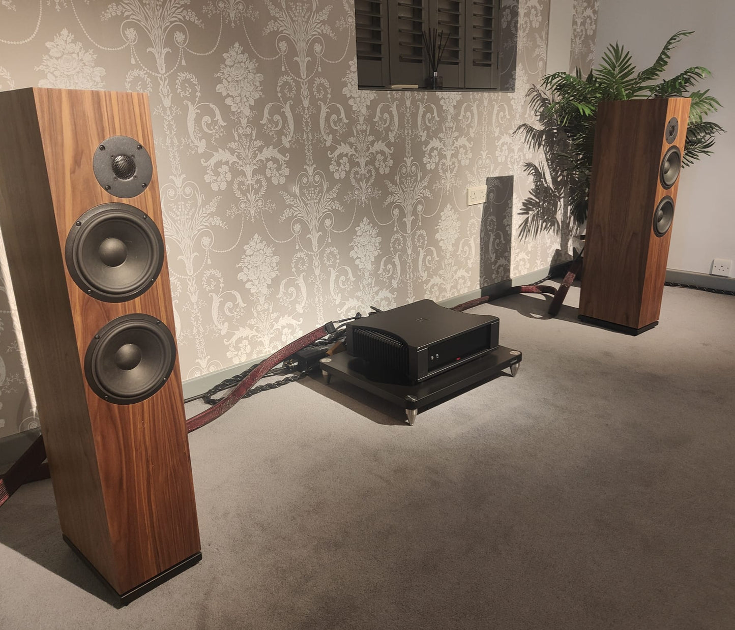 hifi system including rega solis and oephi speakers in wooden finish