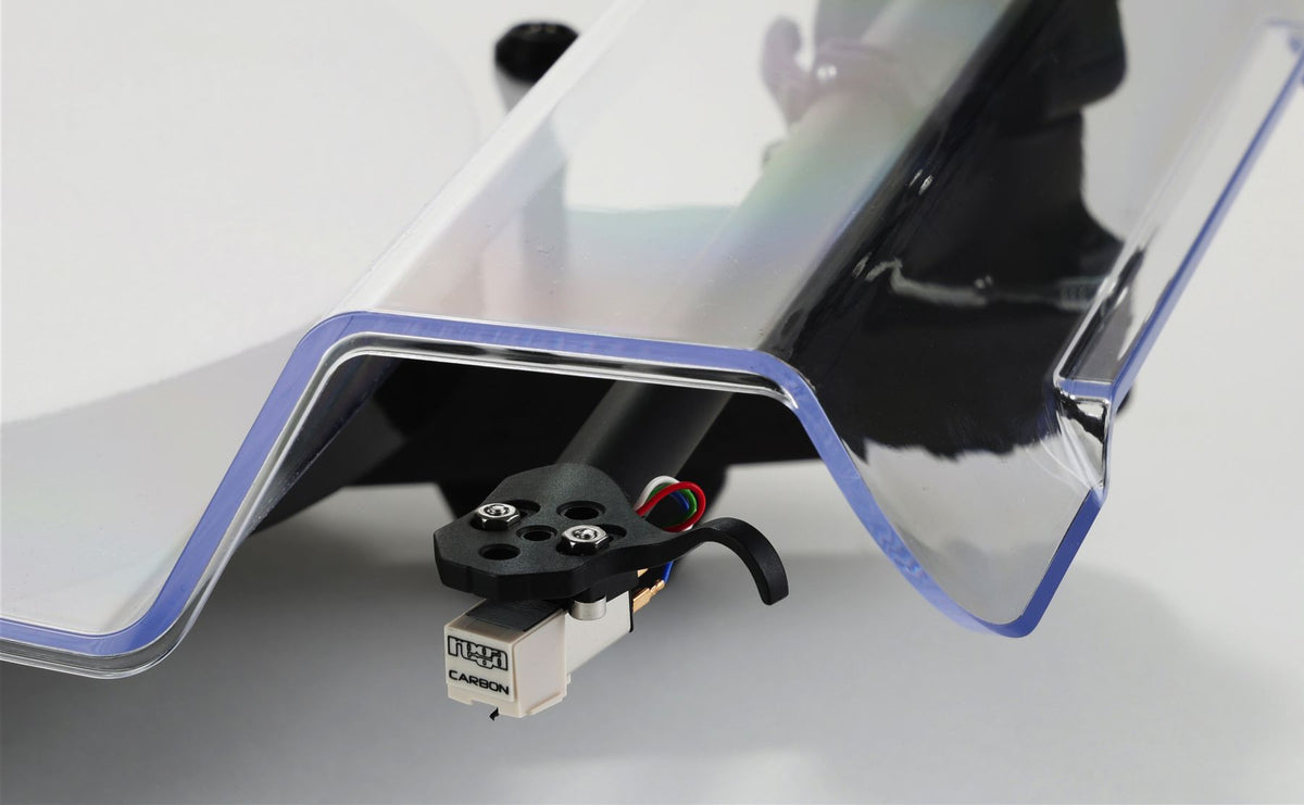 close up of Rega Carbon Cartridge on Rega Replay Turntable