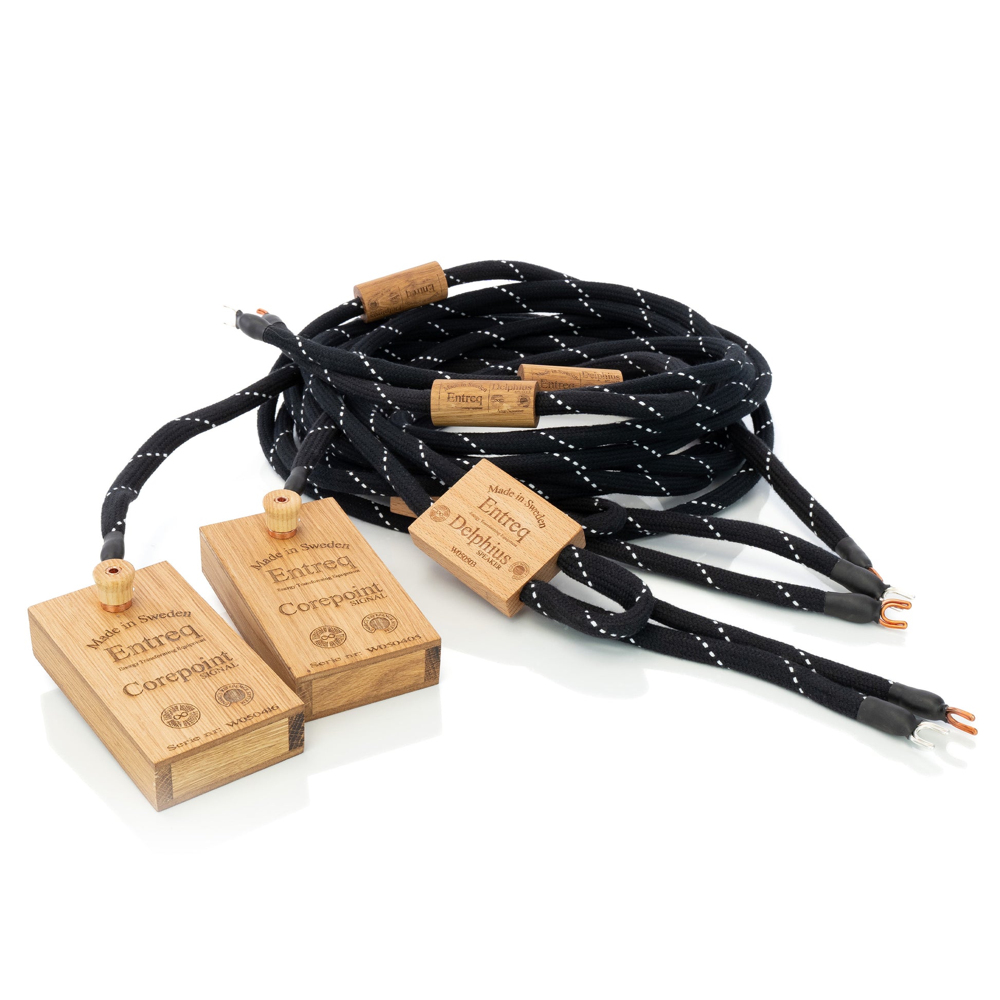 Entreq Delphius Speaker Cable with Corepoint Signal units, spade terminated, hand-built in Sweden