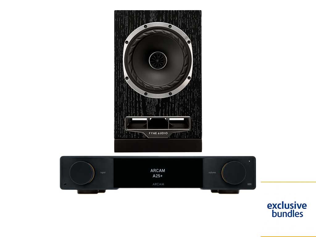 Fyne Audio F500S & Arcam Radia 25+ Amplifier Bundle in black