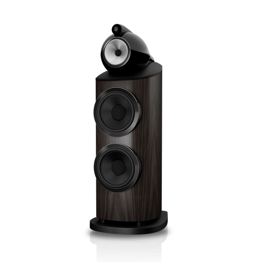 B&W 801D5 Dark Walnut front Angled