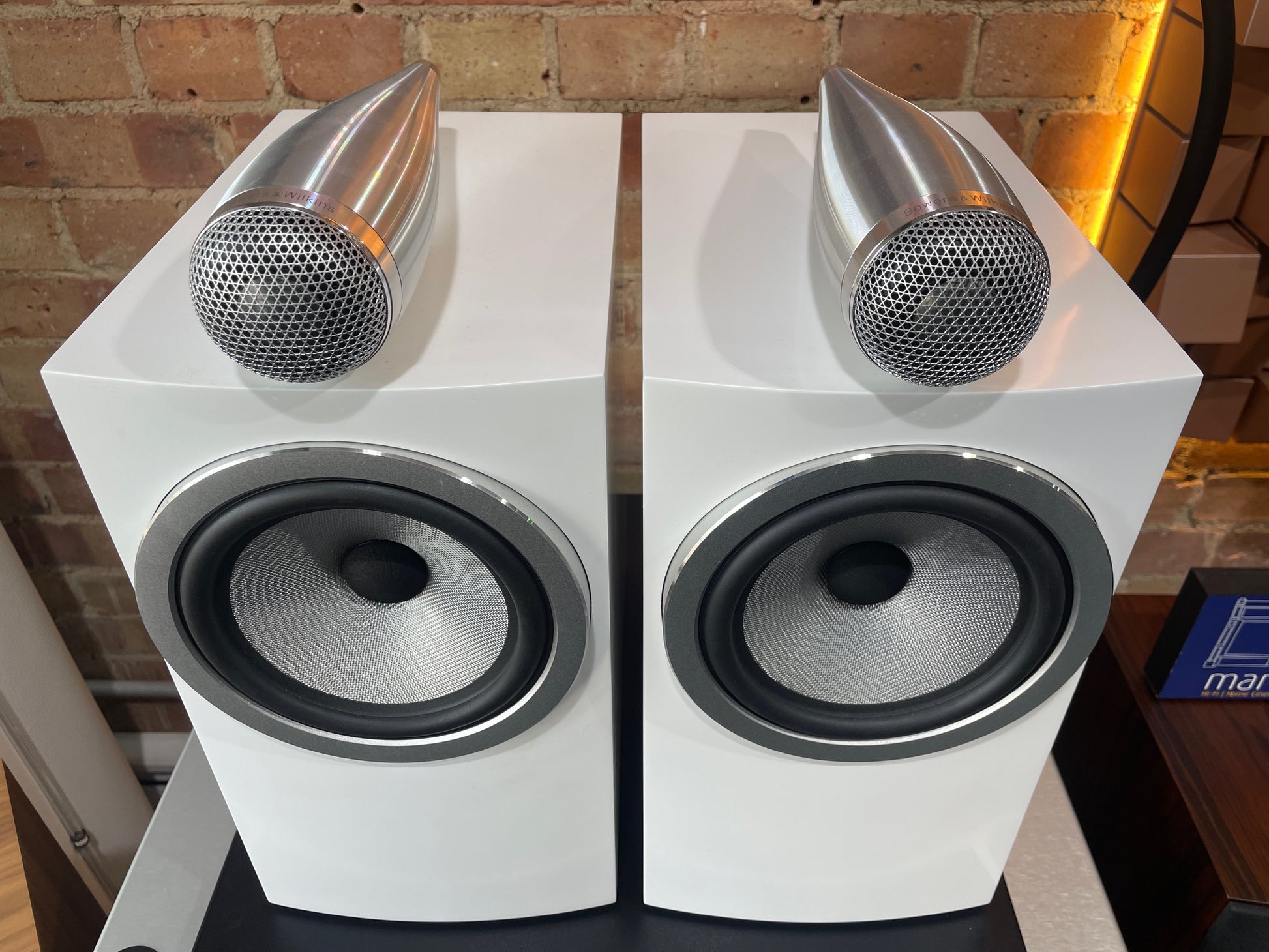 top down Clearance Sale – 705 S3 Standmount Loudspeakers (Ex-Demonstration). Save 25%. White finish, compact design, and stunning high-fidelity sound.